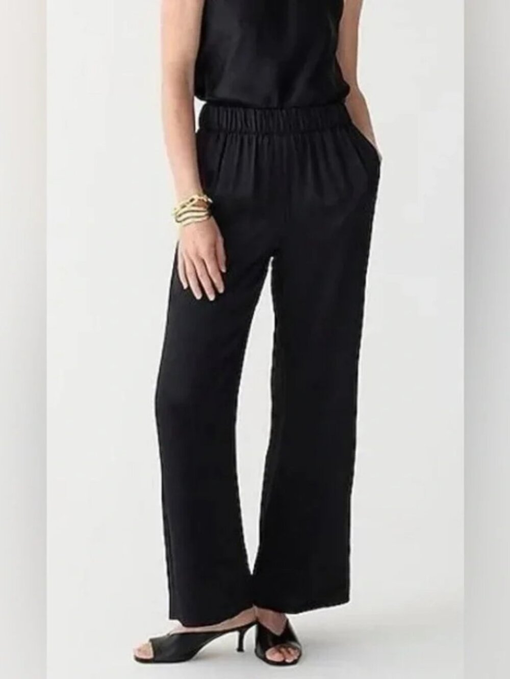 J. CREW COLLECTION Astrid Pants Womens 6 Black Luster Crepe Wide Cropped Pull On